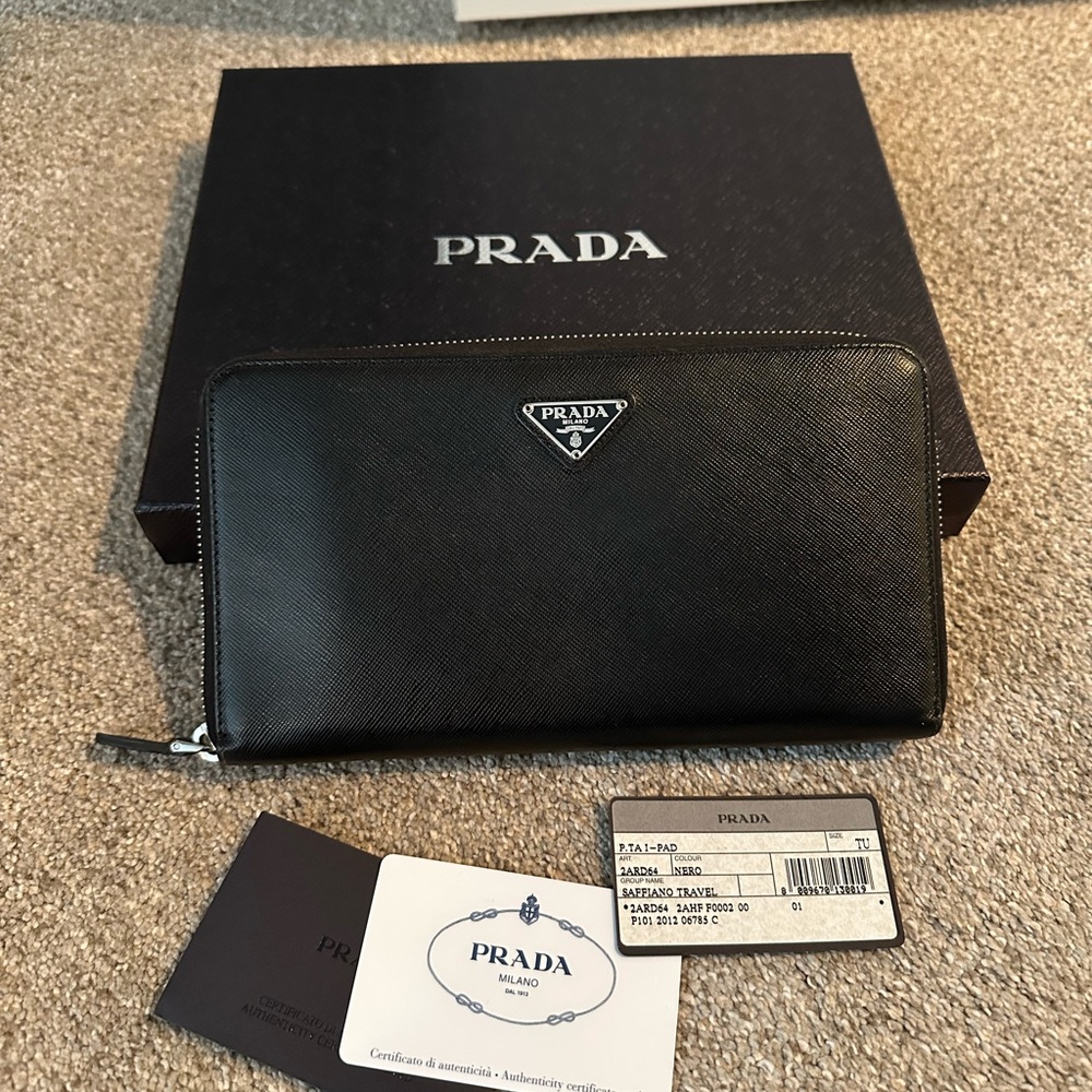 Authentic Prada saffiano large zip around travel wallet